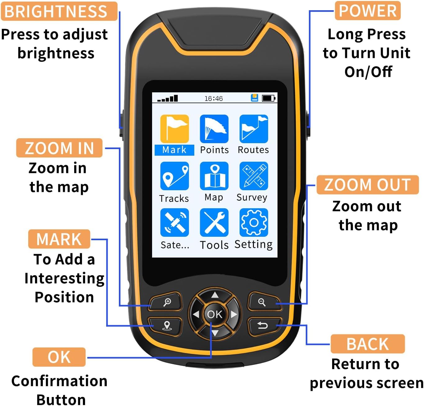 Handheld GPS for Hiking, Rugged and Waterproof Handheld GPS Navigator, 3.2" Sunlight Readable Screen, Compact Satellite Handheld GPS with USA Topo Map, Multi-GNSS Support, Extra Battery Life - Image 8