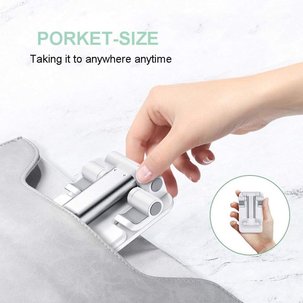 Phone Stand for Desk, Cell Phone Holder Cute Smart Cellphone Stand Foldable Stands Compatible with Under 8" Devices, Office Accessories, White-Silver - Image 4