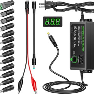 Belker Universal AC/DC Adapter 3V-24V 3A 72W Adjustable Variable 3V 5V 9V 12V 18V 20V 24V Power Supply with 13 Tips, Polarity Converter and Alligator Clip for LED Strip Router Speaker DIY